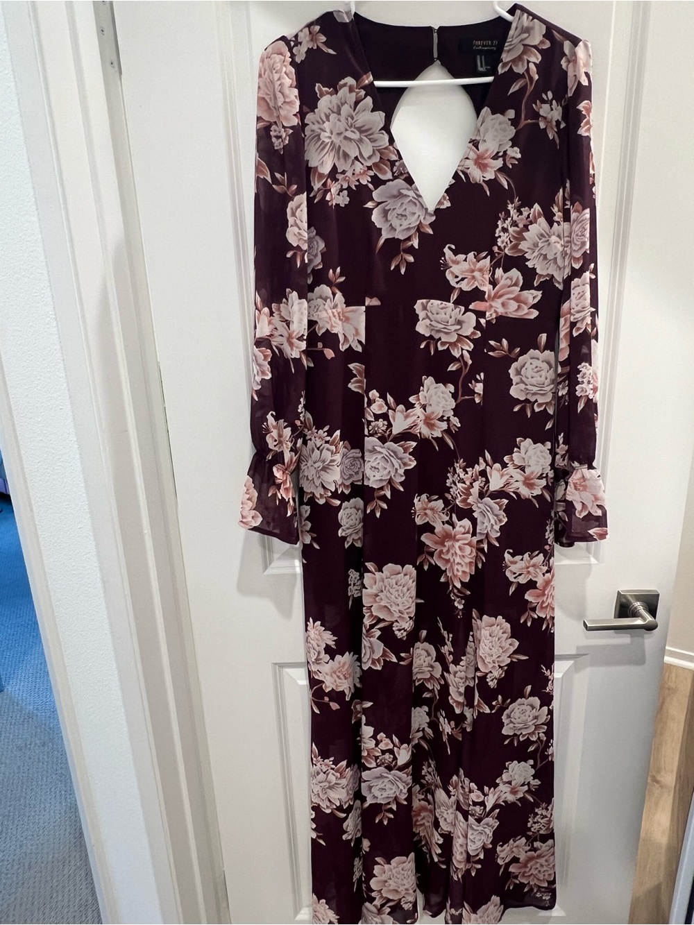 Forever 21 Plum Maxi Dress with Pink and Cream Floral Print